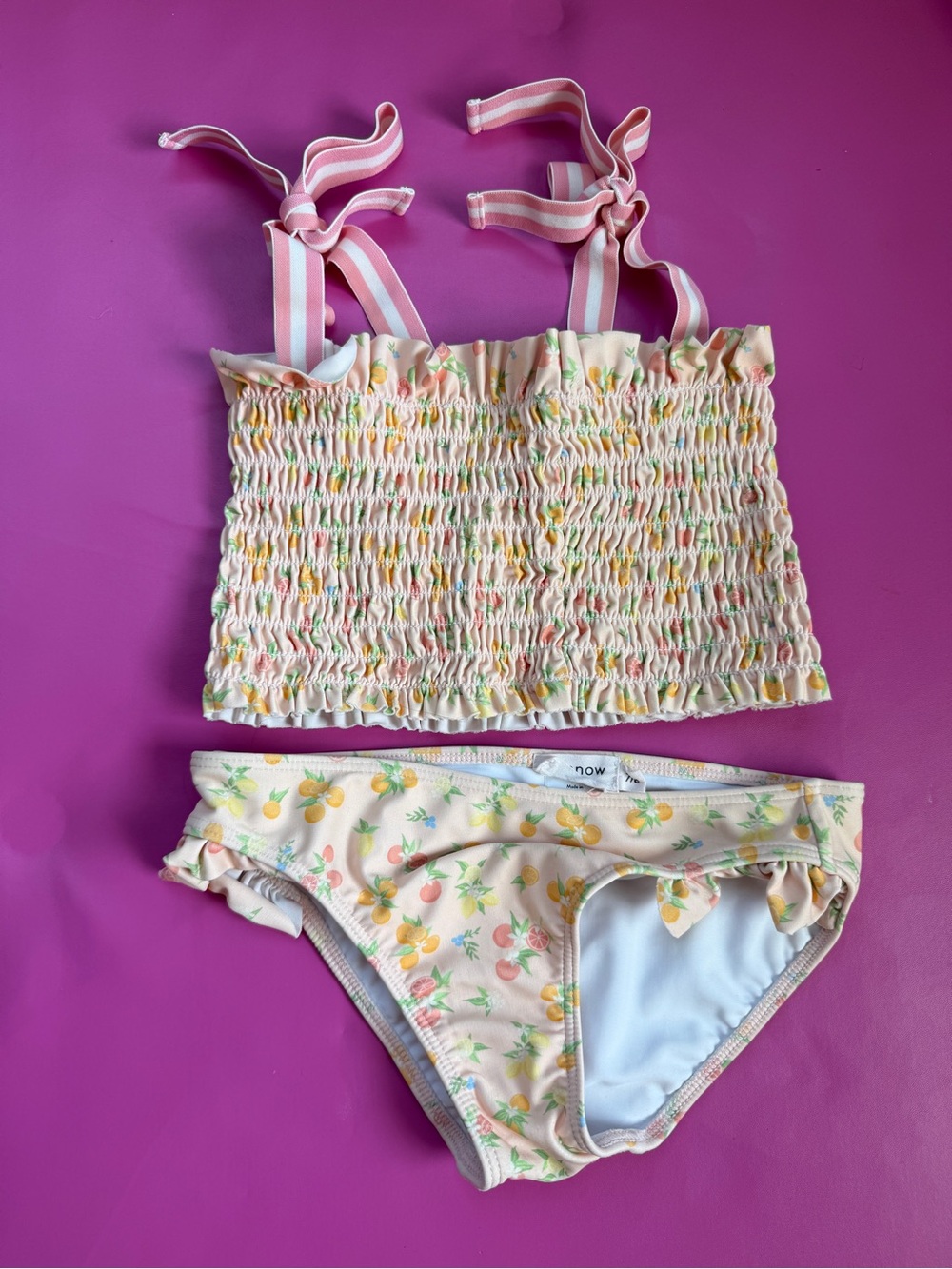 Kids Two-Piece Lemon Print Swim Set - Pink